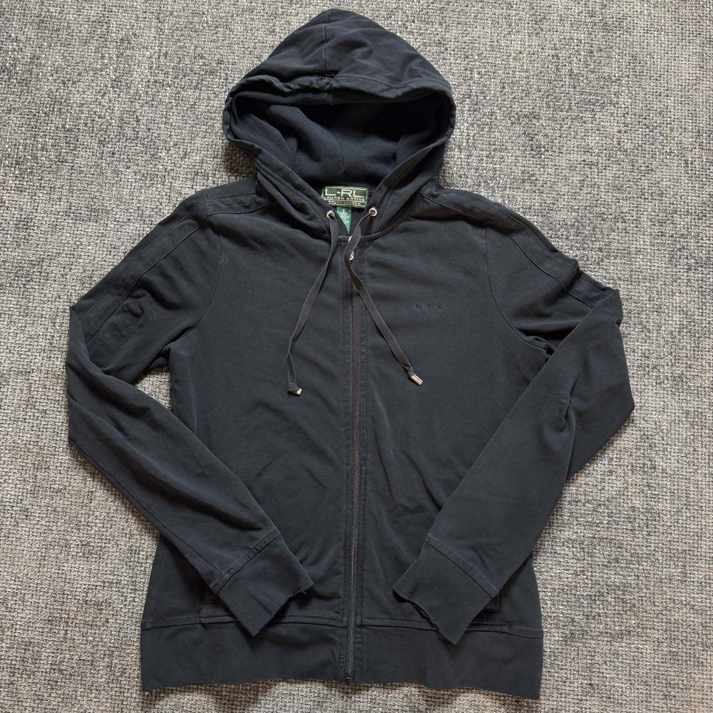 Ralph Lauren Lauren Active Hoodie Women S Black Full Zip Stretch Cotton Sporty